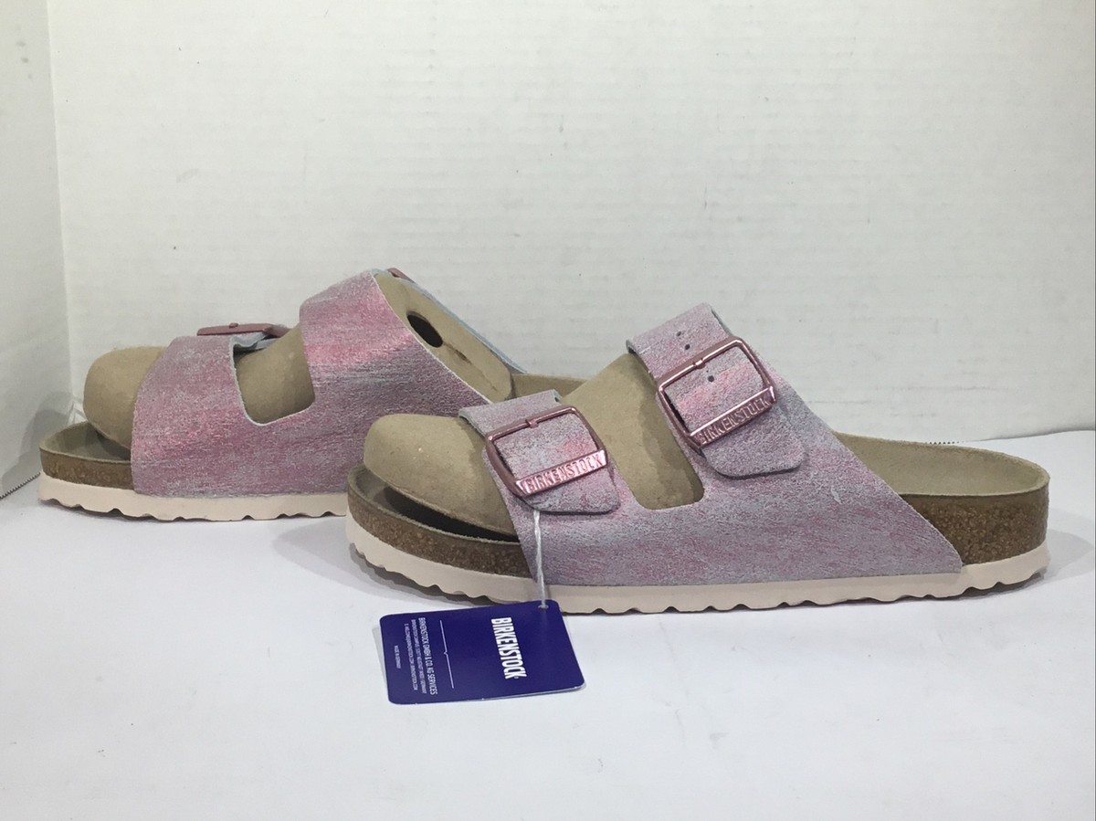 Birkenstock Women Size 7 Narrow Arizona Metallic Fuchsia Leather