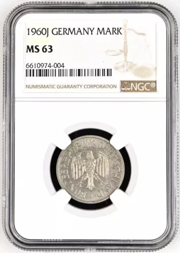 1960 J Germany 1 Mark, NGC MS 63, KM-110, $750 in 63 in Krause SCWC.