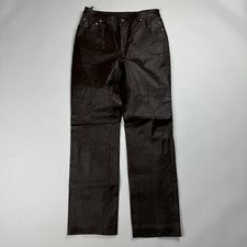 Vintage Newport News Leather Straight Leg Pants Lined Women  s Size 10 Brown Vtg