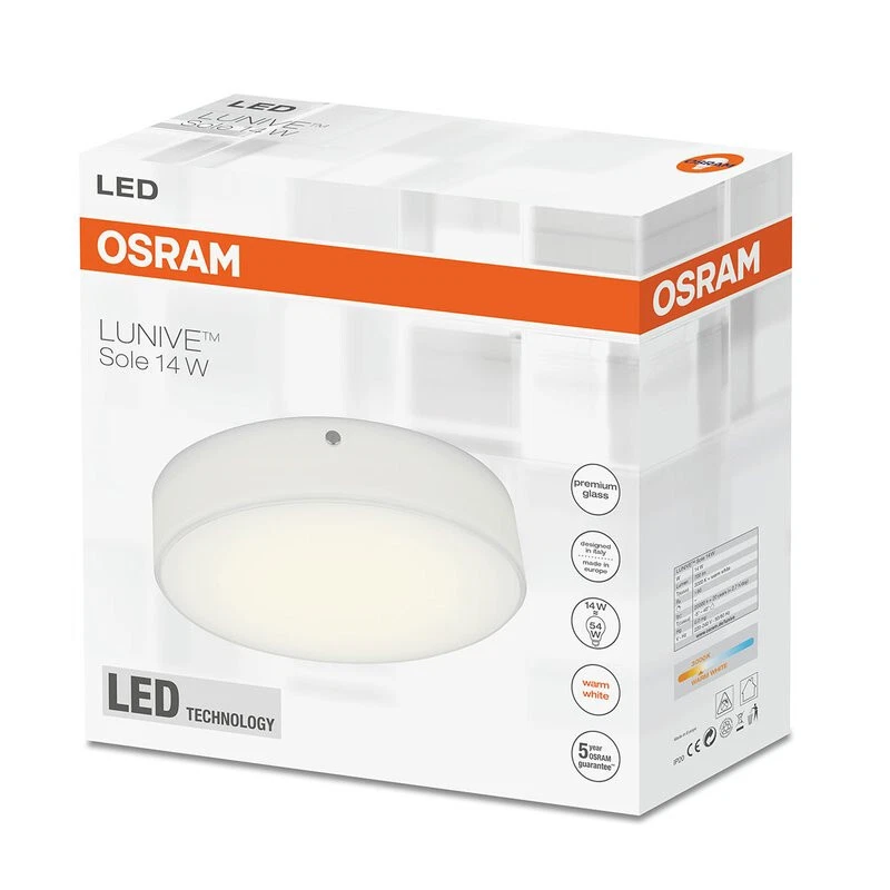Osram LED Deckenleuchte Lunive Sole 14W ⌀ 15cm Echt Glas EEK:F (Spek.A-G)