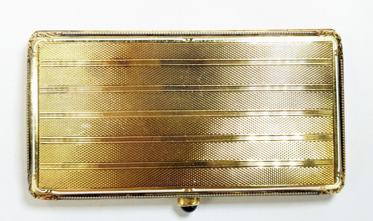 gold cigarette case for sale Antique 14 KT Gold Art Deco Cigarette Vesta Card Case