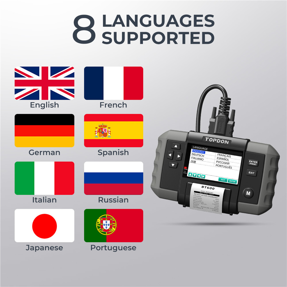 Topdon BT600 - 12V Battery & 12V/24V System Tester w/Built-in Printer