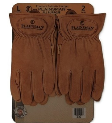 2 Pair Plainsman Premium Brown Cabretta Leather Gloves Large Double Layer Palms