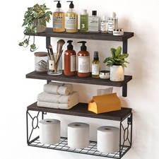 Bathroom Shelves Over Toilet Storage Basket Floating Wall Shelf Rustic Brown
