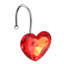 Decorative Crystal Shower Curtain Hooks, Set of 12 Bling Red Heart Transparent