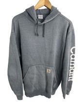 Vintage Carhartt Men s Gray Spell Out Sleeves Distressed Hoodie Sweatshirt Sz L