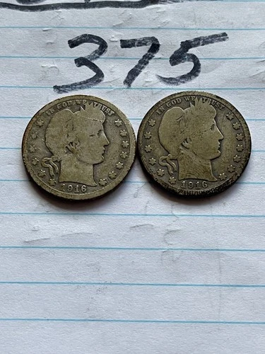 Lot (2) Barber Quarters 1916D OLD US COINS 90 % SILVER L@@K SEE PICTURES SILVER