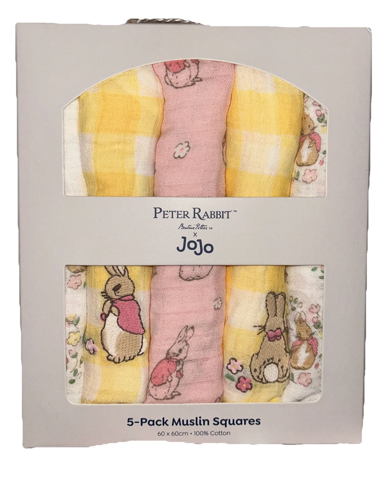 JoJo Maman Bebe Set 5 Peter Rabbit~ Flopsy Bunny Embroidered Cotton Muslins