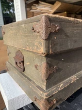 Antique Civil War Era Pine Weapon Chest All Original Paint Ornate Cast Hardware