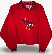 Vintage 90's Mickey  Co Disney Embroidered Mickey Mouse Soccer Red Sweatshirt L