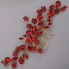 Teardrop Flower Crystal Hair Comb for Women Cute Crystal Comb for Bride RED
