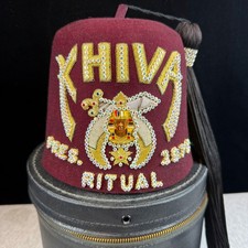 Khiva Shriners Vintage Fez Hat Ritual Pres 1978 Jeweled w/Case  Token Masonic
