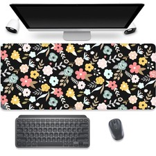 Black Cartoon Flowers Desk Pad Mouse Pad,Floral Prints Extended Large Gaming ...