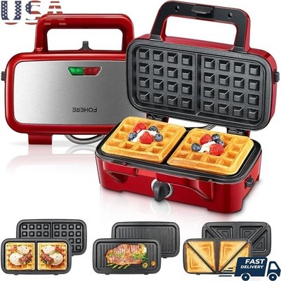 3 in 1 Waffle Maker Sandwich Grill Non-Stick Plates Fast Heating Portable Press