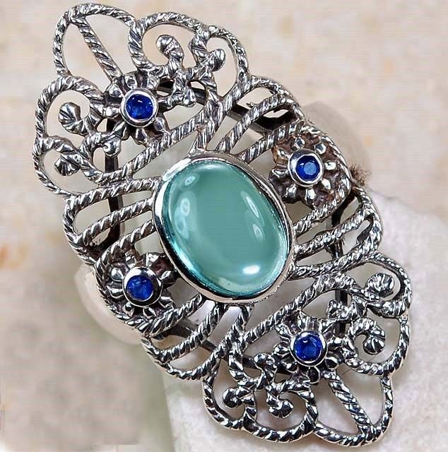 2CT Aquamarine 925 Sterling Silver Art Deco Ring Sz 7 F3-7