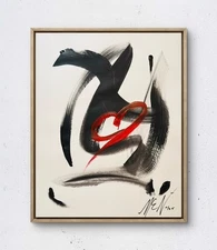 Maria Art BLACK RED HEART 14x17 MIXED MEDIA PAPER Abstract Contemporary Decor