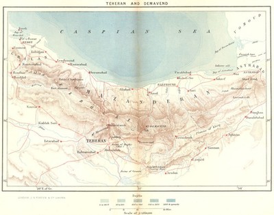 IRAN. Teheran & Demavend um 1885 alte antike Vintage Karte Plan Chart