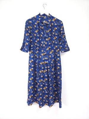 Toast Shirt Dress Size 6 Blue Floral Midi High Neck Tie Pleated Lightweight