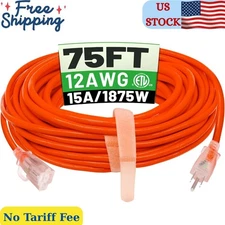 75 ft 12/3 Outdoor Extension Cord Waterproof Heavy Duty with Lighted Indicator