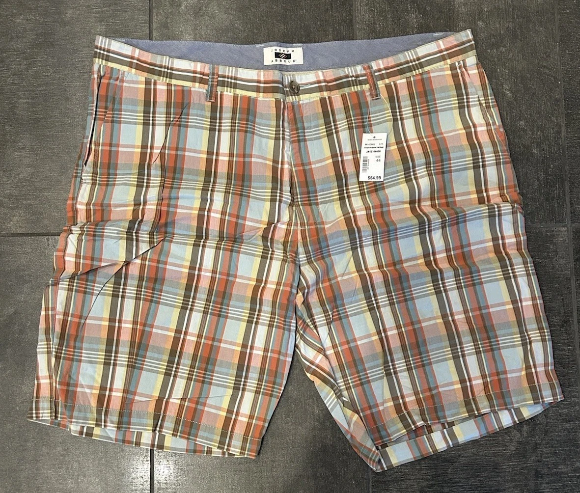 Joseph Abboud Chino Shorts Men's Size 44 Multicolor Plaid Flat Front NWT