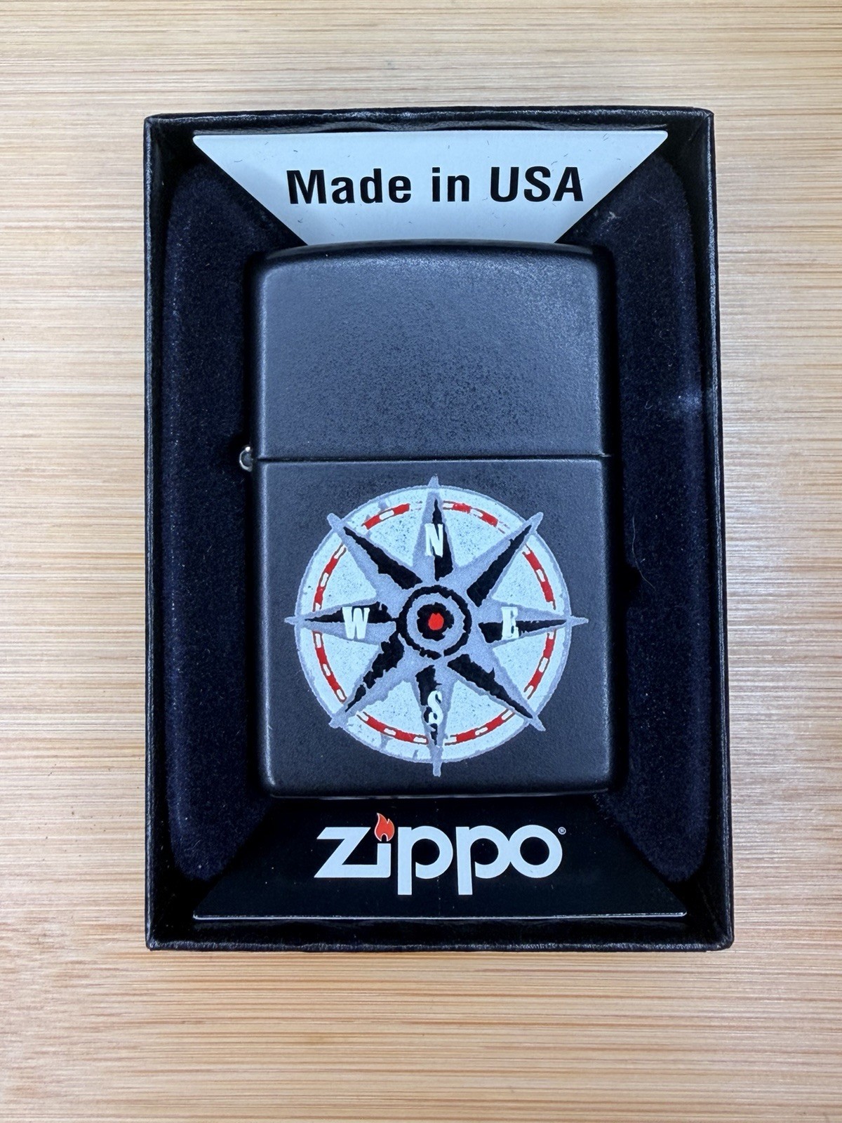 Zippo Black Matte Compass Rose Lighter 2013 Made in USA Original Box