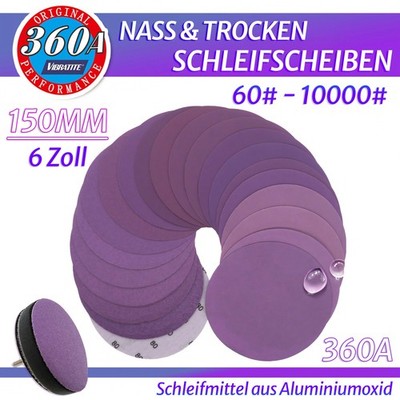 150mm Schleifscheiben Schleifpads Körnung Excenter Nass & Trocken 60-10000 Klett
