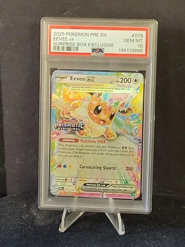 Eevee Ex 075/131 PSA 10 Stamped Surprise Box Prismatic Evolutions Pokemon Card