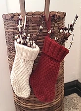 7.5"H Mini Christmas Knit Stocking-Choice of Dark Red or Cream
