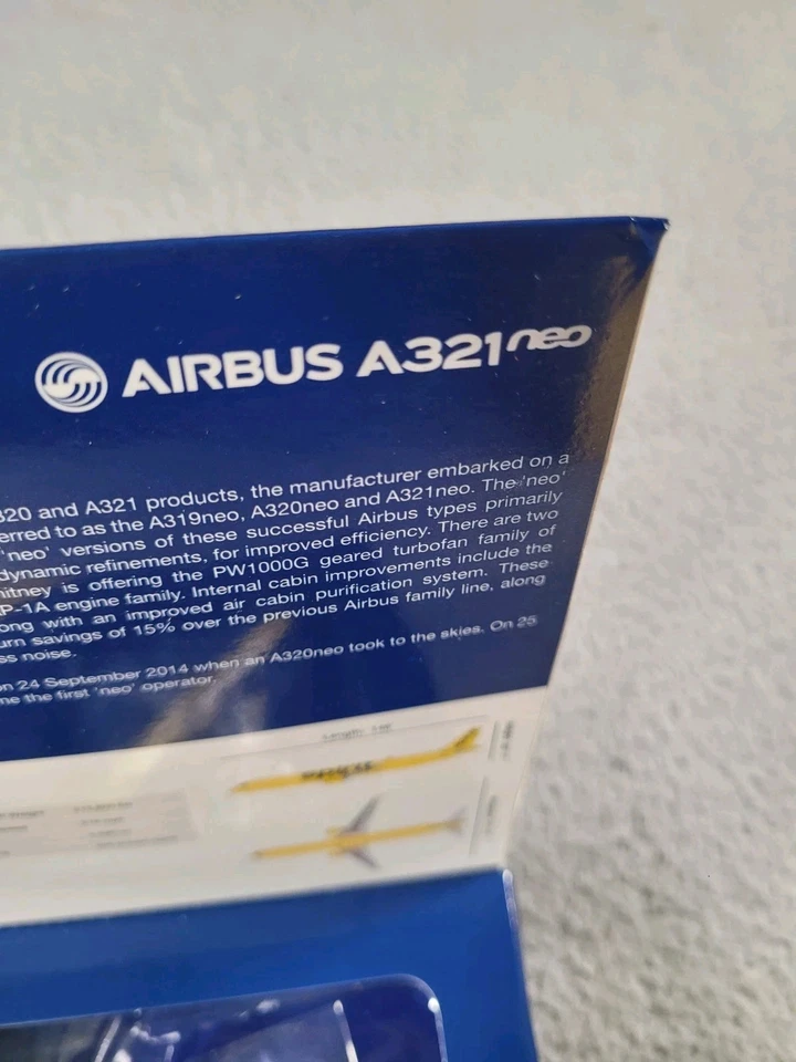 GeminiJets Airbus A321 NEO Aircraft Spirit Airlines 1:400 Model Yellow Open Box - Image 4 of 4