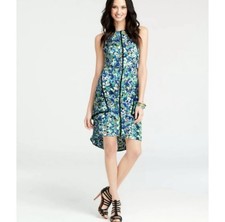 Ann Taylor Watercolor Blue Green Sleeveless High-lo Dress Womens Size 4 Lined