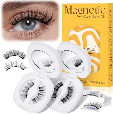 Magnetisches Wimpern Set 2 Paar (2 Styles) Wiederverwendbare Falsche Wimpern mit Applikator.