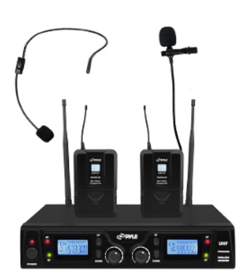 PYLE, Wireless Microphone System, UHF, 16 Channels, Belt Packs, Lavalier Mics