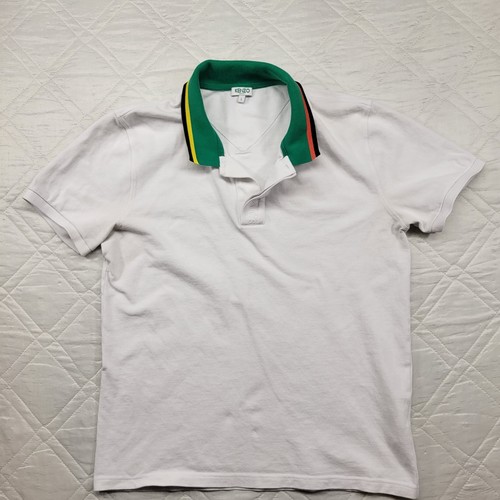 Kenzo, KENZO Paris Vintage white Polo shirt w/ rainbow collar size L