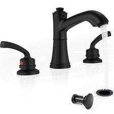 Brass Black Widespread Bathroom Faucet 3 Hole, 8 Inch Farmhouse Black Bathroo...