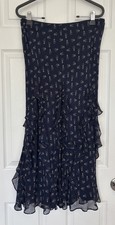 Lauren Ralph Lauren Skirt 100 silk Maxi Ruffle Blue Floral Boho size M