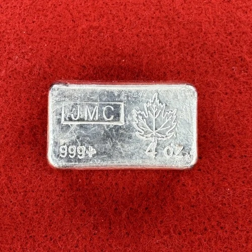 Vintage Johnson Matthey JMC 4 oz Poured Bar .999 Fine Maple Leaf Stamp