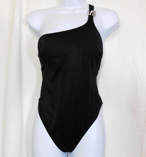 Victorias Secret One piece Swimsuit S Black One Shoulder Bling Shine LOGO Padded