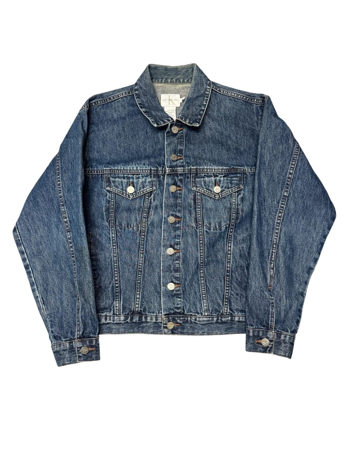 Calvin Klein Jeans Denim Jacket Mens Medium Blue Button Front Classic Casual