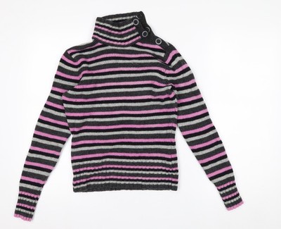 Mexx Damen Pullover grau rosa gestreift Rollkragen Wollmischung Größe S