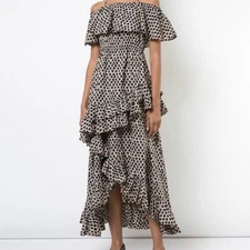 RHODE Resort Brown Dot Ruffle Maxi Dress  ~ Sz XS