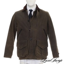 #1 MENSWEAR Vintage Polo Ralph Lauren Olive Suede Collar Heavy Waxed Ctn Coat M