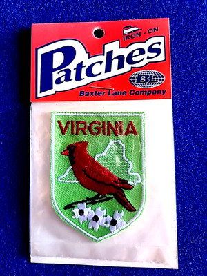 Virginia Red Cardinal Vintage Travel Souvenir Iron-On Patch - New - Free Ship!