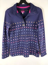 Joules Women's Colorful Polka Dot Velvet Trim Button Cowdray Polo Top Size US 6