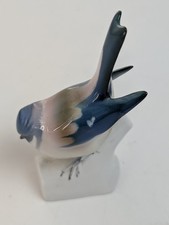 Vintage Zsolnay Pecs Hungary Hand Painted Porcelain Bird Figurine Blue Pink