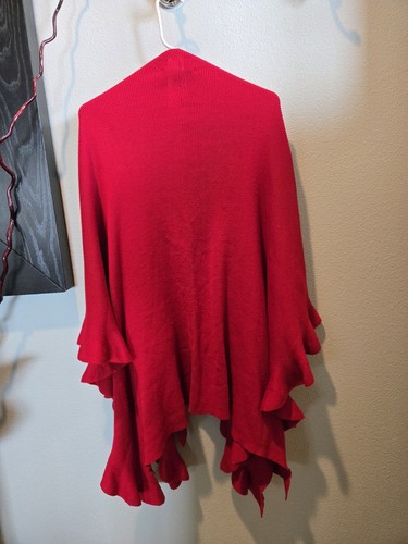 Coldwater Creek Strick Schal einfarbig echt rot One Size Rüschen offen Pullover Bohemian - Bild 3 von 3