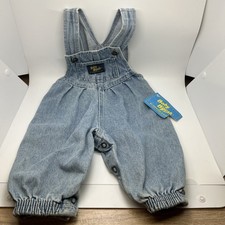 NWT VINTAGE OshKosh Overalls Baby 3-6 M Blue Denim Bubble Romper 80  s B  Gosh