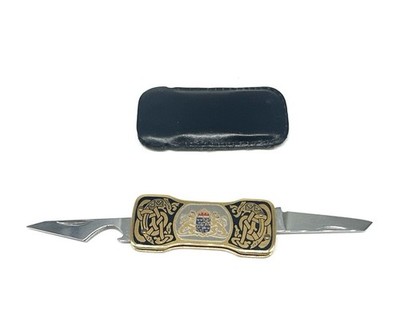EKA Sweden Metal Handle Pocket Knife 2 Blade With Original Case. Makers Mark(G1)