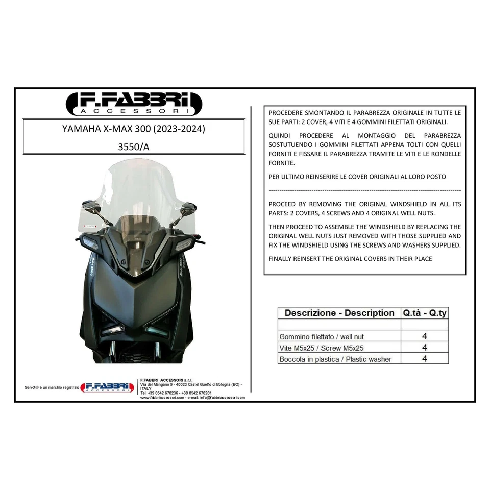 Parabrezza scooter Fabbri top alto per Yamaha 300 X MAX 2023-2024 - Immagine 4 di 4