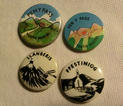 4 VINTAGE YHA ABZEICHEN - FESTINIOG LLANBERIS PENNY PASS - WALES  