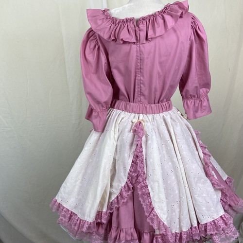 VESTIDO CUADRADO DE BAILE 2 piezas falda blusa malva marfil ojales adorno de encaje rosa - Imagen 9 de 12